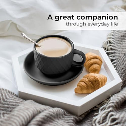 MIAMIO - Espresso Cups Set, Ceramic (Black) - Modern Home Set | Ceramic espresso cups without handles, thick-walled moka cups for espresso and moka, Black - dishwasher safe at home every - color: Black