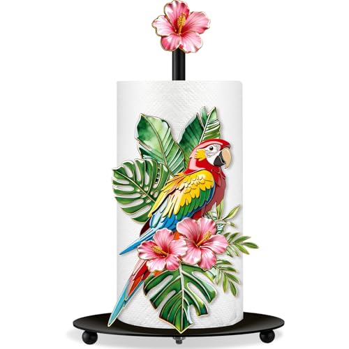 Tropical Parrot Paper Towel Holder Summer Hawaiian Tropical Birds Kitchen Bathroom Decor Napkin Holder with Round Base Rio Luau Party Decoration for Tiki Bar Countertop Toilet Home Accessories - style: Parrot