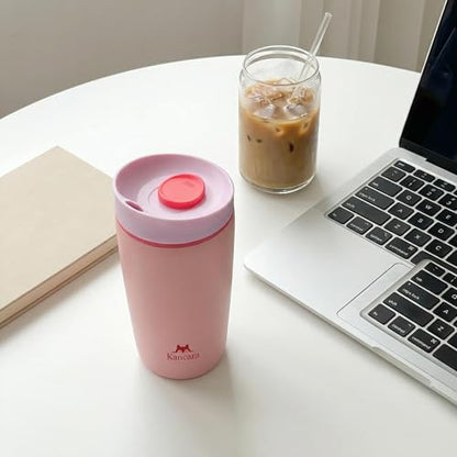 12 oz coffee tumbler Insulated coffee mug with lid Slider Insulated Stainless Steel Coffee Tumbler, Travel Mug for Hot and Iced Beverages insulated travel coffee mug (pink) - color: Pink