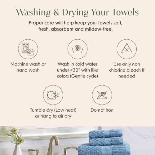 100% Cotton 6 Piece Bath Towel Set | Blue Towels | Oeko‑TEX Standard 100 | Soft & Absorbent, Quick‑Dry | Trinity Collection - Blue Shadow - color: Blue Shadow, size: 6 Piece Set