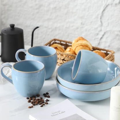 Coffee Mugs Set of 4, Stoneware 16 Oz Coffee Mugs for Cappuccino Latte Cocoa and Tea, Ceramic Coffee Cups with Handle,Sky Bule Mugs for Housewarming Gifts, Microwave and Dishwasher Safe - color: Sky Blue