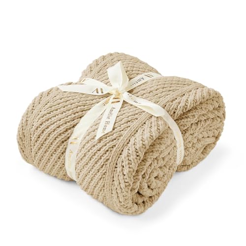 Knit Throw Blanket, Soft Chenille Cozy Breathable Chevron Chunky Decorative Blanket for Couch, Bed & Sofa, French-Inspired Lightweight Warm Gift for Women, Beige, 50"x60" - color: Chervon Beige, size: Chervon Knit 50"x60"