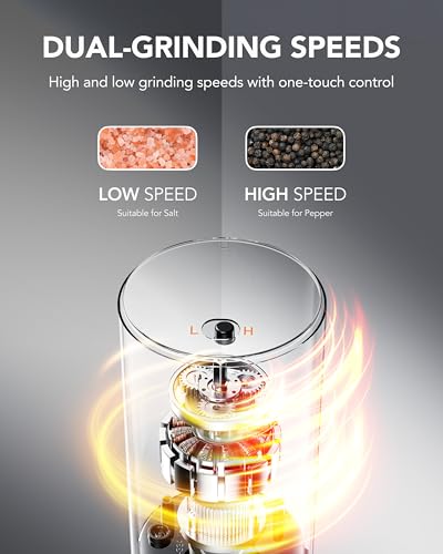 FORLIM 2-Speed Electric Salt And Pepper Grinder Set, External Rotation To Adjust Coarseness, Electric Salt and Pepper Shaker With Charing Base, One-Button Automatic Grinding, Washable Container - color: Titanium Space Gray