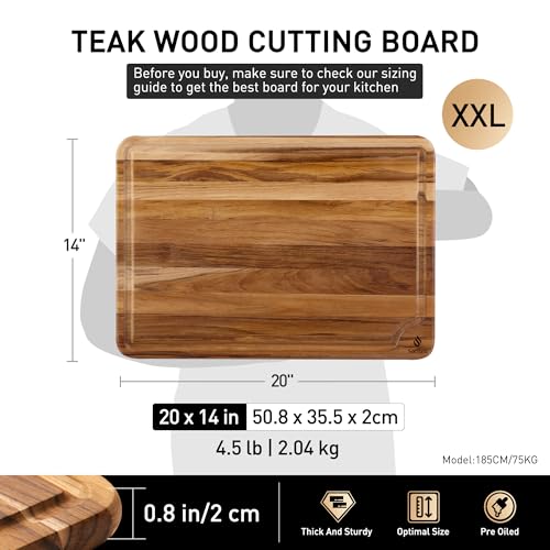 Extra Large Teak Cutting Board 20'' Kitchen Non Slip Wood Butcher Block | Wooden Chopping Board, Heavy Duty, Over Sink, Solid Thick, Meat, Easy to Clean, Extra Large, Best Kitchen Essential Gift - style: 20 IN