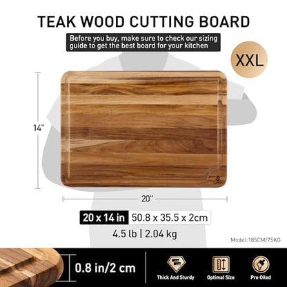 Extra Large Teak Cutting Board 20'' Kitchen Non Slip Wood Butcher Block | Wooden Chopping Board, Heavy Duty, Over Sink, Solid Thick, Meat, Easy to Clean, Extra Large, Best Kitchen Essential Gift - style: 20 IN