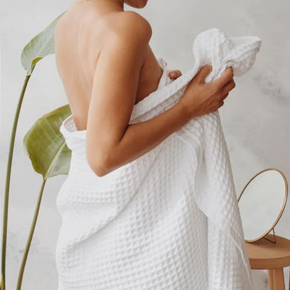 Waffle Bath Sheet Set, 100% Turkish Cotton, Includes 1 Bath Sheet, 1 Hand Towel, 2 Face Towels - color: White, size: Bath Sheet Set (4 Pieces)