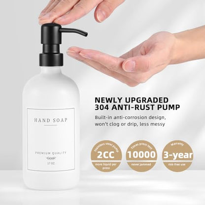 Glass Soap Dispenser - Dish Hand Soap Dispenser for Kitchen Set, Bathroom Soap Lotion Dispenser with 304 Rust Proof Pump, Tray, White Bottle/Black Pump - color: White Bottle/Black Pump + Tray + Funnel