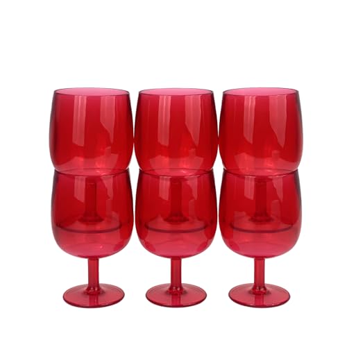 Yalin Set of 6 Unbreakable 12 oz Acrylic Plastic Wine and Water Tumbler Stackable Goblets. (Red, 12 oz) - color: Red, size: 12 oz