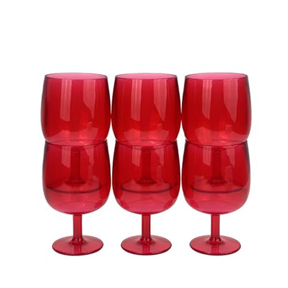 Yalin Set of 6 Unbreakable 12 oz Acrylic Plastic Wine and Water Tumbler Stackable Goblets. (Red, 12 oz) - color: Red, size: 12 oz