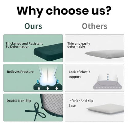 Dining Chair Cushions, Hunter Green, 17"x16", Set of 6 |2'' Thick Cooling Gel High-Density Foam, Ties and Non-Slip Bottom, Removable Washable Cover, For Dining and Kitchen - color: Hunter Green, size: 6 Count (Pack of 1)