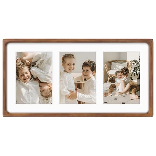 Golden State Art 5x7 Collage Picture Frame,Solid Wood & Real Glass,3 Photos | Multi Picture Frame for (3) 5x7 Photos or One 9x18 Print - Rounded Corner Design - Collage Wall Decor - Brown - color: Brown, size: 3 Openings 5x7