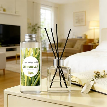 STRN Citronella Reed Diffuser Refill, Lemongrass Scented Diffuser 200ML | Summer Long-Lasting Fragrance for Living Room, Bedroom, Office - color: Green 2