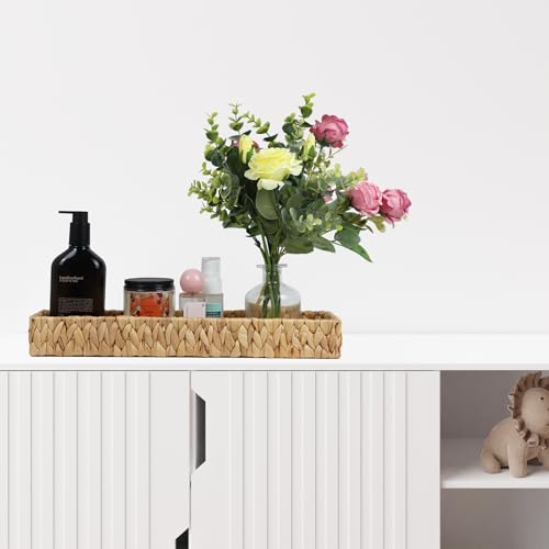 Water Hyacinth Bathroom Vanity Tray, 16.7 Inch | Long Toilet Tank Basket, Hand Towel Organizer, Bathroom Counter Storage, Coffee Table Tray, Woven Decor - size: 16.7" x 6" x 2"