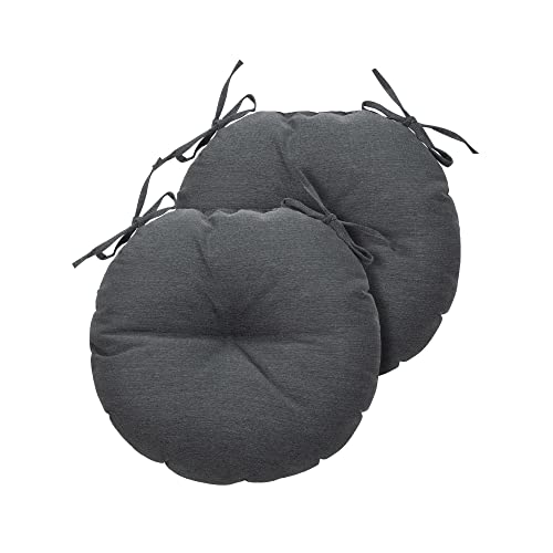 Magpie Fabrics 15" Round Bistro Seat Cushions with Ties, Set of 2, Waterproof All Weather Tufted 4" Thick Patio Chair Pads for Home Garden Dining Metal Stool - Dark Gray - color: Dark Gray