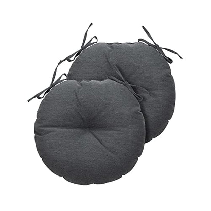 Magpie Fabrics 15" Round Bistro Seat Cushions with Ties, Set of 2, Waterproof All Weather Tufted 4" Thick Patio Chair Pads for Home Garden Dining Metal Stool - Dark Gray - color: Dark Gray