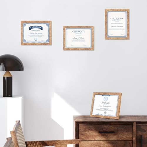 iRahmen 8.5x11 Picture Frame Set of 2, Rustic Brown Certificate Frame with High Definition Real Glass, Wood Photo Frames 8.5 by 11 Diploma Document for Wall Hanging and Tabletop Display - color: Rustic Brown, size: 8.5X11