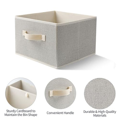Storage Baskets, 11-Inch Woven Fabric Bins, Storage Cubes with Reinforced Handles, Organizer Bins for Closet Shelves, Foldable, for Toys, Clothes, Natural Beige (3PCS/Beige-11*11*7.8inch)