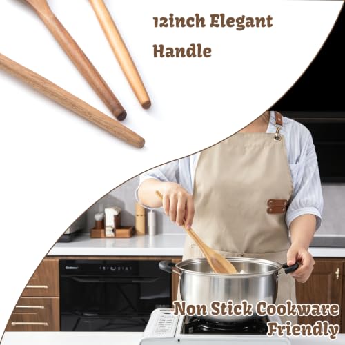 Wooden Spoons For Cooking, Wood Kitchen Cooking Spoons Utensil, 12 Inch Acacia Spoon Spatula Scraper Utensils Set, Cooking Gadgets Safe for Nonstick Cookware Use Set of 3 - style: Wood Spoon Spatula Set of 3