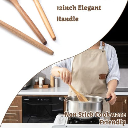 Wooden Spoons For Cooking, Wood Kitchen Cooking Spoons Utensil, 12 Inch Acacia Spoon Spatula Scraper Utensils Set, Cooking Gadgets Safe for Nonstick Cookware Use Set of 3 - style: Wood Spoon Spatula Set of 3