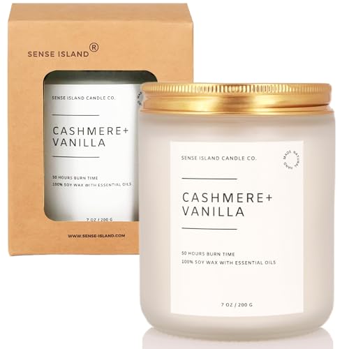 Crackling Wood Wick Vanilla Cashmere Scented Candle Natural Soy Wax 50 hrs Long Lasting Hand-Poured Highly Scented Crackle Wooden Wick Soothing Sound - color: Cashmere Vanilla-Wood Wick