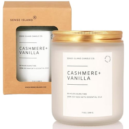 Crackling Wood Wick Vanilla Cashmere Scented Candle Natural Soy Wax 50 hrs Long Lasting Hand-Poured Highly Scented Crackle Wooden Wick Soothing Sound - color: Cashmere Vanilla-Wood Wick