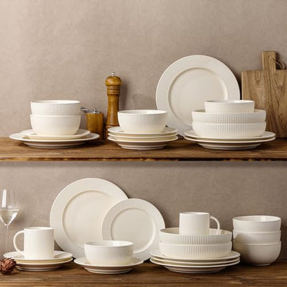 8.5" Ceramic Pasta Bowls Set of 4, Salad Bowls | Versatile Serving Bowls for Pasta, Salad, Fruit & Noodles, Housewarming & Wedding Gift, Beige - color: Beige, size: 8.5 Inch