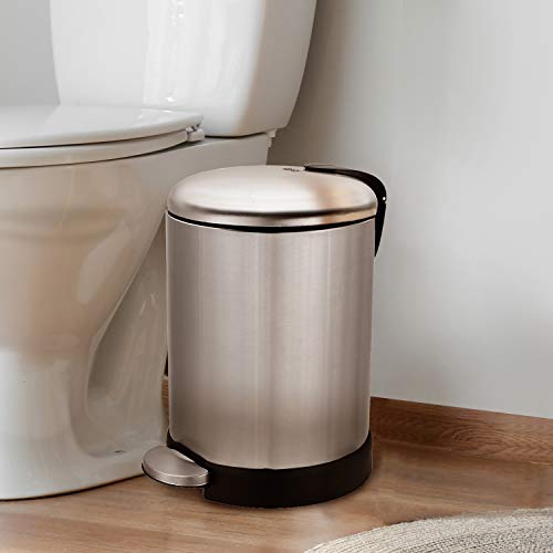 Glad Small Trash Can, 1.2 Gallon | Round Stainless Steel Garbage Bin with Soft Close Lid & Step Foot Pedal | Metal Waste Basket with Removable Inner Bucket, Stainless, 8 x 9.5 x 12 inches - color: Stainless