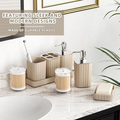 XLHOMO 26PC Bathroom Accessories Set - Gorgeous Bathroom Set, Beige Bathroom Accessory Set, Shower Curtain Set with Bathtub Mats for Shower Tub, Trash Can & Soap Dispenser - size: Bath Set+Bathtub Mat+Shower Curtain&Rugs, style: Beige&Silver