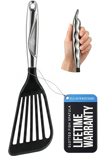 Zulay Kitchen Stainless Steel Fish Spatula - 12.8” Flexible Slotted Turner for Cooking & Frying - Ergonomic Handle, Non-Stick Safe & Dishwasher Safe Kitchen Utensil for Everyday Use - size: Medium