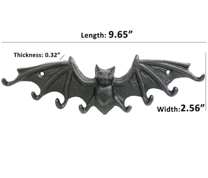Bat Key Hooks Gothic Bat Key Holder Casting Iron Wall Mount Key Rack | Rustic Decorative Hooks for Hanging Keys Bag Purse Towel Umbrella Dog Leash Hooks, 9.65 x 2.56in Bat Key Rack with 8 Hooks