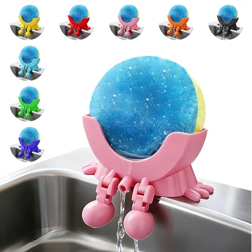 Cute Hanging Sponge Holder with Drainage for Kitchen Sink | 3D Printed Funny Countertop Sponge Holder, Keeps Sponge Dry, Suitable for Scrub Daddy Holder (Pink) - color: Pink