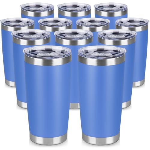 20 oz Tumbler Stainless Steel Tumblers Bulk with Lid Double Wall Insulated Coffee Tumbler Cups for Hot & Cold Drinks Powder Coated Travel Coffee Tumbler Mug Metal (Azure, 12 pack) - color: Azure, size: 20 ounces (12 pack)