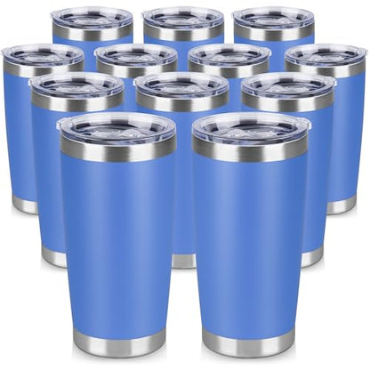 20 oz Tumbler Stainless Steel Tumblers Bulk with Lid Double Wall Insulated Coffee Tumbler Cups for Hot & Cold Drinks Powder Coated Travel Coffee Tumbler Mug Metal (Azure, 12 pack) - color: Azure, size: 20 ounces (12 pack)