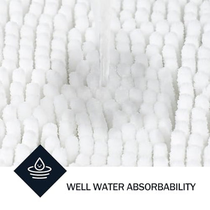 LINLA Bathroom Rugs Sets 2 Piece, Absorbent Soft Chenille Bath Mat, White | Non-Slip ,Quick Dry, Washable, Carpet Mats for Floor, Tub and Shower,32" x 20"/24" x 17" - color: White