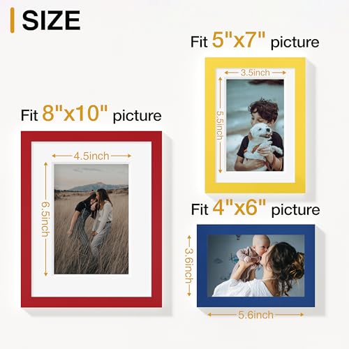 Vittanly 12 Pack Gallery Wall Frame Set, Red, Yellow, Blue | Gallery Wall Frame Set: 4pcs 8x10, 4pcs 5x7 & 4pcs 4x6 Photos for Wall & Table, Picture Frames made of Engineered Wood - color: Red & Yellow & Blue