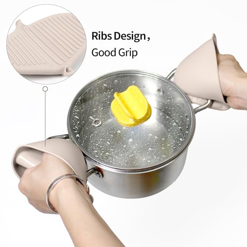 Silicone Oven Mitts Heat Resistant 3 Pair Mini Pot Pinch Grip- ChufanMomsil Short Cute Pot Holders Sets for Kitchen, Air Fryer, Baking, Small Silicone Rubber Oven Gloves Mittens, Khaki - color: Khaki