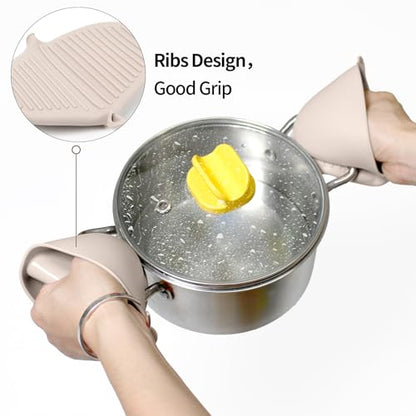 Silicone Oven Mitts Heat Resistant 3 Pair Mini Pot Pinch Grip- ChufanMomsil Short Cute Pot Holders Sets for Kitchen, Air Fryer, Baking, Small Silicone Rubber Oven Gloves Mittens, Khaki - color: Khaki