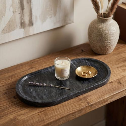 YKAJO Wave Grey Oval Marble Tray, 11.8x5.9 Vanity Perfume Organizer Dish | Honed natural stone; jewelry & trinket dish, ring & key holder, soap & candle catchall; bath counter, dresser, coffee table - color: Wave Grey, size: 11.8" x 5.9" x 0.6"