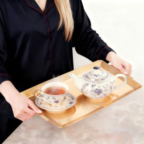 15.8" x 9.5" Large Serving Platters, Stainless Steel Heavy-Duty Large Serving Trays, Gold Rectangular Plates for Food, Fruit, Party, Wedding, Christmas, Chip and Scratch Resistant - color: Gold-15.8" X 9.5"