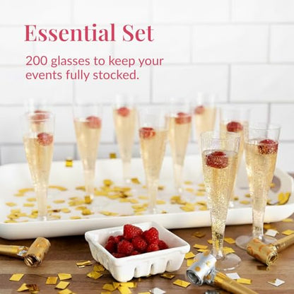 Prestee 200 Disposable Champagne Flutes Gold Glitter Glasses - 4.5 Oz Plastic Champagne Cups for Parties, Wedding Toasts, Mimosa Bar, and New Year’s Eve - Elegant Bulk Gold Plastic Wine Flutes | Disposable - color: Gold Glitter, size: 200 Count (Pack of 1
