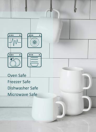 Teocera Coffee Mugs Set of 4-12oz Chip-Resistant Ceramic Cups with Ergonomic Handle | Dishwasher & Microwave Safe White Mugs | Keeps Beverage Hot, Perfect for Family Kitchen & Holiday Gifts - color: White