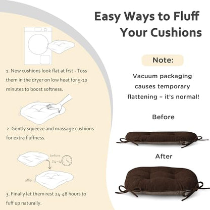 ELFJOY Dining Chair Cushions Set of 2 Non Slip 18"X18"X3" Brown | Thick,Textured Fabric, with Ties, Tufted, Large, for Kitchen, Dining Room, Indoor, Bedroom, Living Room, Office, Comfortable - color: Brown
