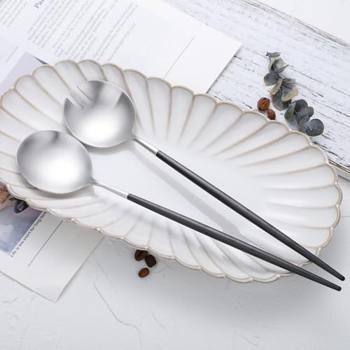 Salad Servers,Spoon and Fork Set 11.41 inch,18/10 Stainless Steel Salad Serving Titanium Plating (black silver) - color: Black/Silver