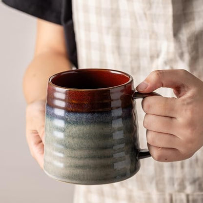 15.5oz Large Heavyweight Ceramic Mug, Reactive Gl (Black-Red) | 15.5oz Medium-Large, Heavy Weighted Stoneware, Reactive Transmutation Glaze, Microwave & Dishwasher Safe, Gift Box - color: Black Red