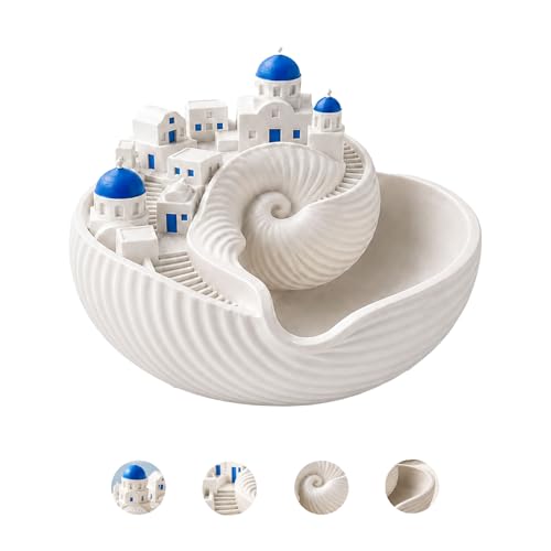 Santorini Catchall Bowl Seashell Key Tray Jewelry Dish Greek Island Decor Blue Dome Miniature Village Trinket Holder Coastal Entryway Table Decor 3D Printed PLA Material (1Pcs)