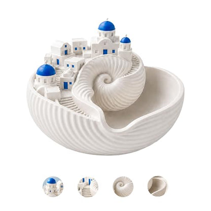 Santorini Catchall Bowl Seashell Key Tray Jewelry Dish Greek Island Decor Blue Dome Miniature Village Trinket Holder Coastal Entryway Table Decor 3D Printed PLA Material (1Pcs)
