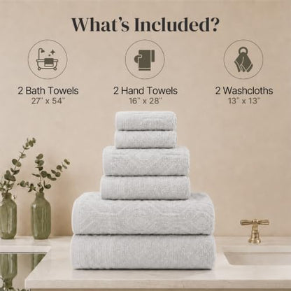 Modern Threads 6 Piece Cotton Bath Towel Set – Ultra Soft 550 GSM Towels – Bathroom Set with Hand Towels and Washcloths – Geometric (Silver Cloud) - color: Silver Cloud, size: Standard, style: Geometric