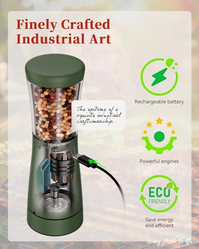 Electric Salt and Pepper Grinder Set with Storage Base, Stainless Steel Rechargeable Salt and Pepper Grinder Set with 4.5 oz Large Capacity, 1.8" Wide Mouth, Adjustable Coarseness, Ideal for Kitchen - color: Dark Green