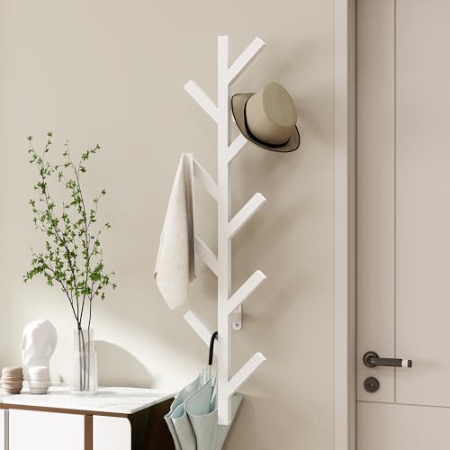 Prywot Vertical Hat Rack, Metal Coat Rack Wall Mounted, White, 37.8" | 9 Hooks, Space-saving wall-mounted design, for Hats, Jackets, Coats, and Bags - Suitable for Entryways and Bedrooms - color: White