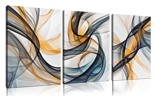 Abstract Wall Decor for Living Room Modern Prints Wall Art Bedroom 3 Piece Canvas Wall Art for Office Size 12 x 16 Inch - color: Blue Yellow and White, size: 16"L x 12"W x 3PCS